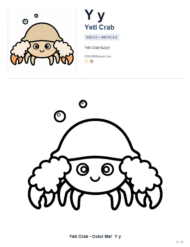 Abc Coloring Pages Yeti Crab – Letter Y Coloring Page