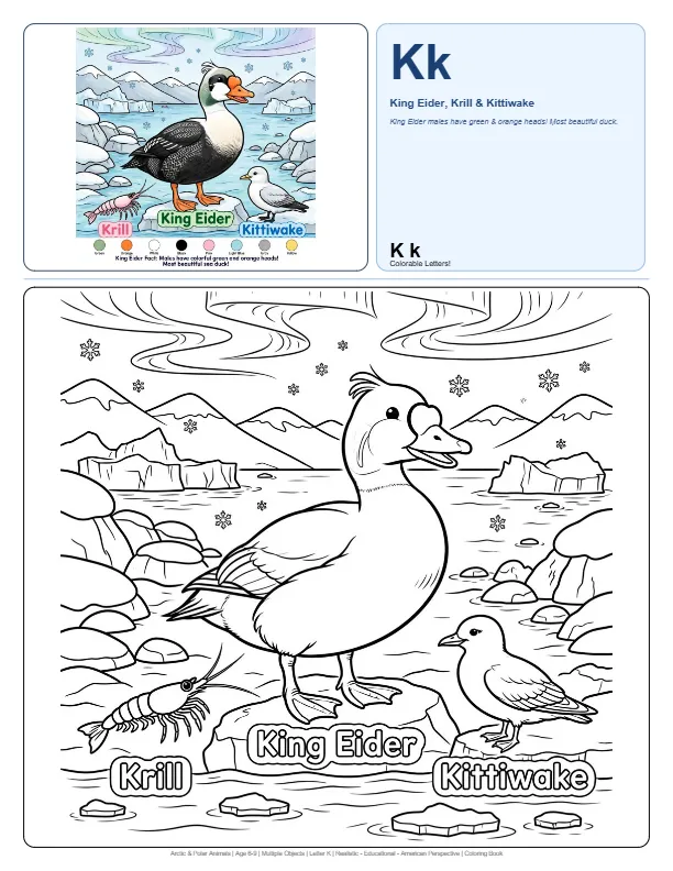 Abc Coloring Sheets King Eider – Letter K Coloring Page