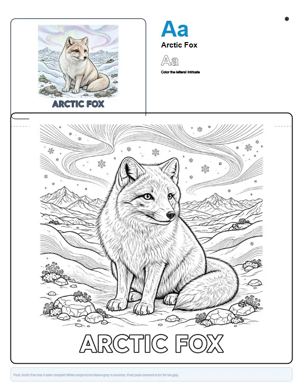 Arctic Fox Coloring Page – Letter A Coloring Page