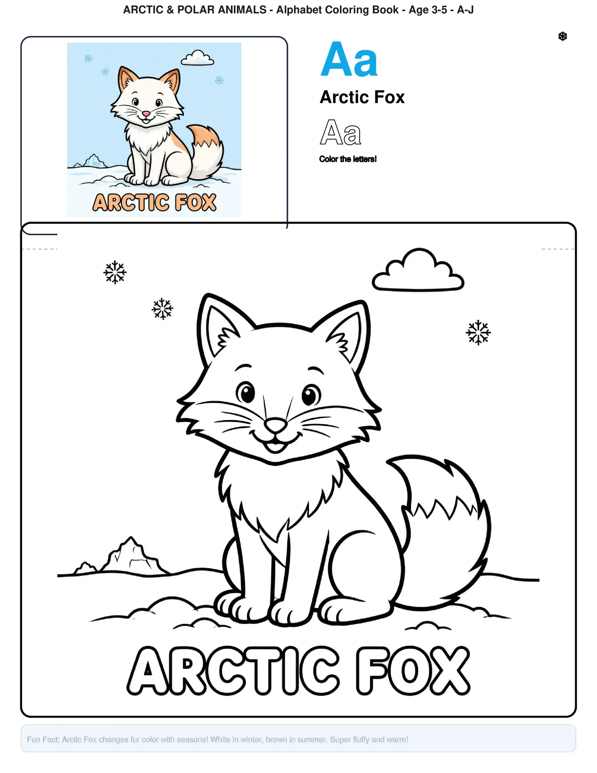 Arctic Fox Coloring Pages – Letter A Coloring Page