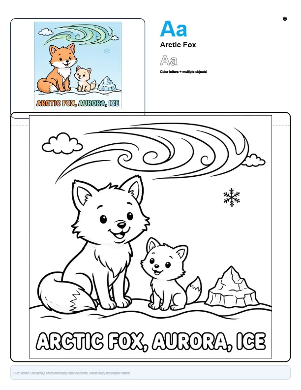 Arctic Fox Coloring Sheet – Letter A Coloring Page