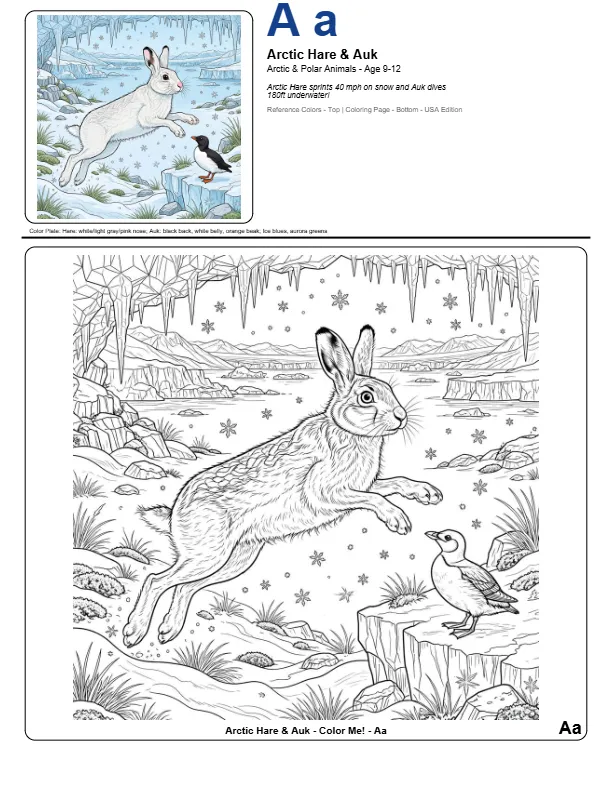 Arctic Hare Coloring Page – Letter A Coloring Page