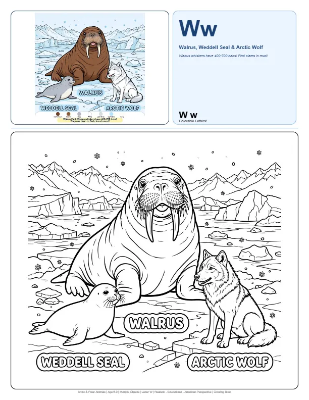 Baby Walrus Coloring Page – Letter W Coloring Page