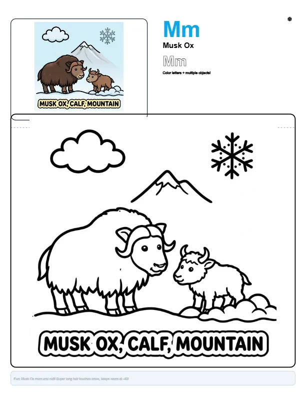Beautiful Coloring Pages Musk Ox – Letter M Coloring Page