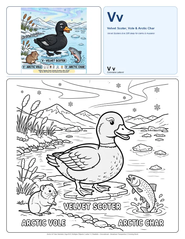 Color Online For Kids Velvet Scoter - Letter V Coloring Page