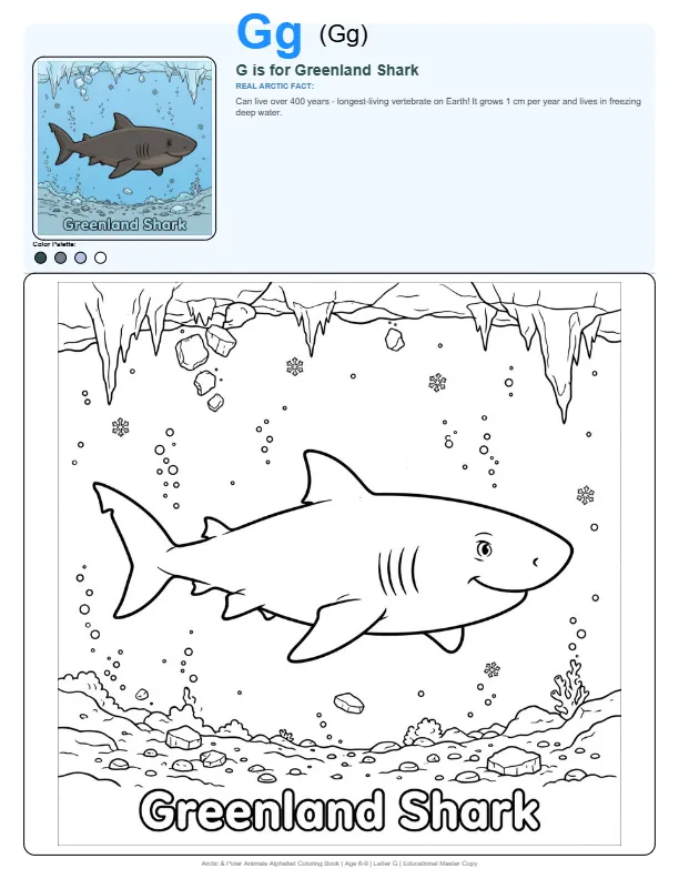 Color Pages For Kids Greenland Shark - Letter G Coloring Page