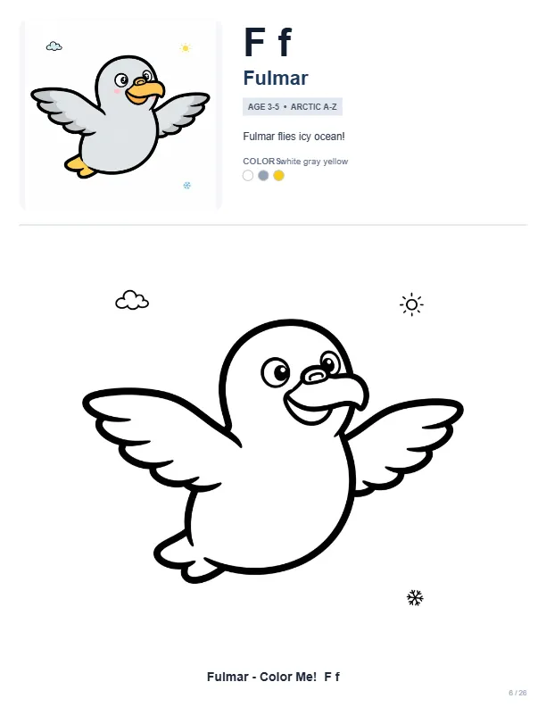 Coloring Book Fulmar - Letter F Coloring Page