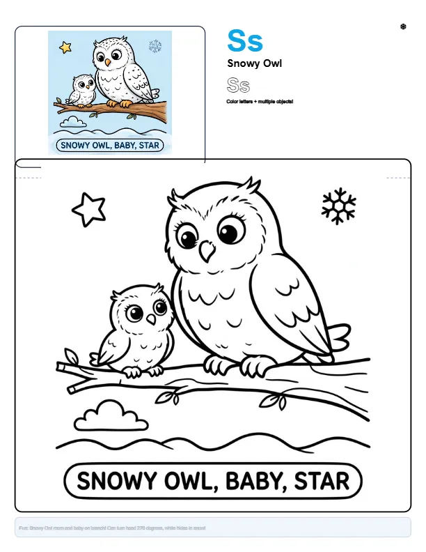 Coloring Games Online Snowy Owl - Letter S Coloring Page