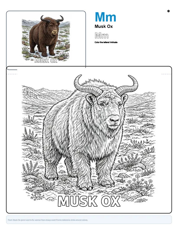 Coloring Pages For Adults Online Musk Ox - Letter M Coloring Page