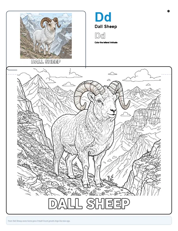 Coloring Pages Online Dall Sheep - Letter D Coloring Page