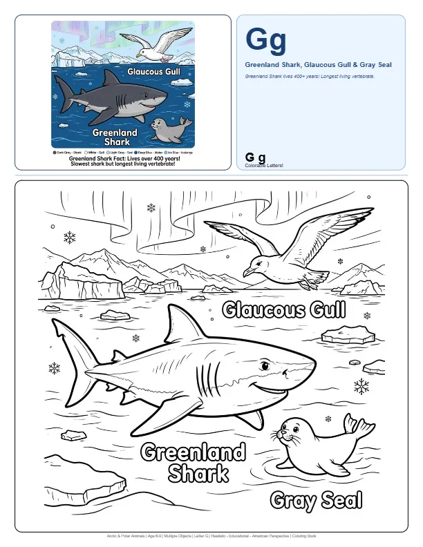 Free Coloring Pages For Teens Greenland Shark - Letter G Coloring Page