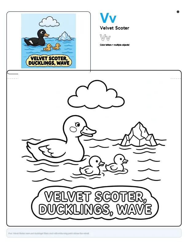 Free Online Coloring Pages For Adults Velvet Scoter - Letter V Coloring Page