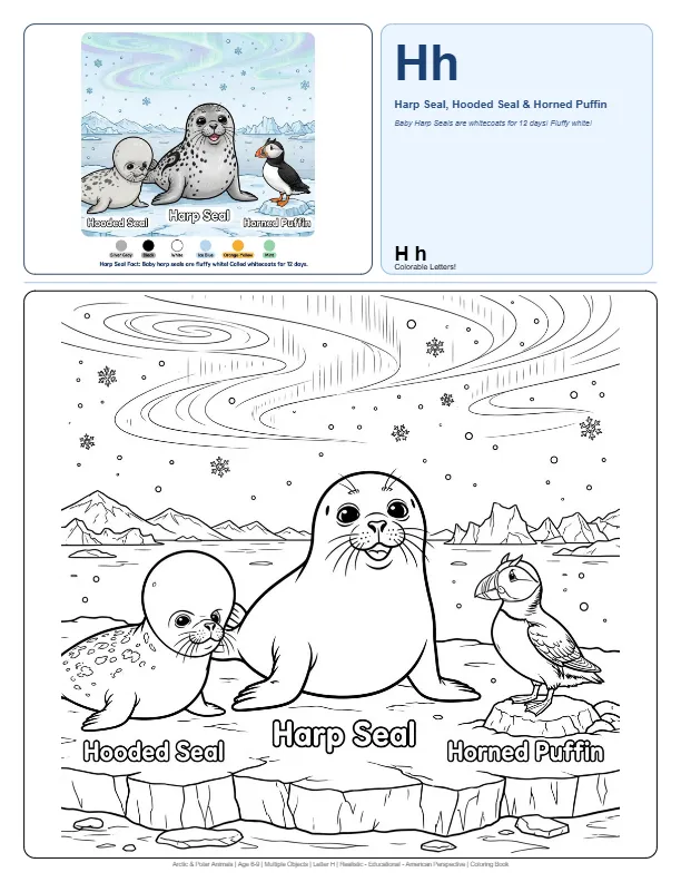 Free Printable Coloring Pages For Girls Harp Seal - Letter H Coloring Page