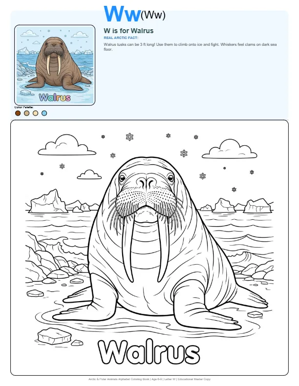 Walrus Coloring Pages Print - Letter W Coloring Page