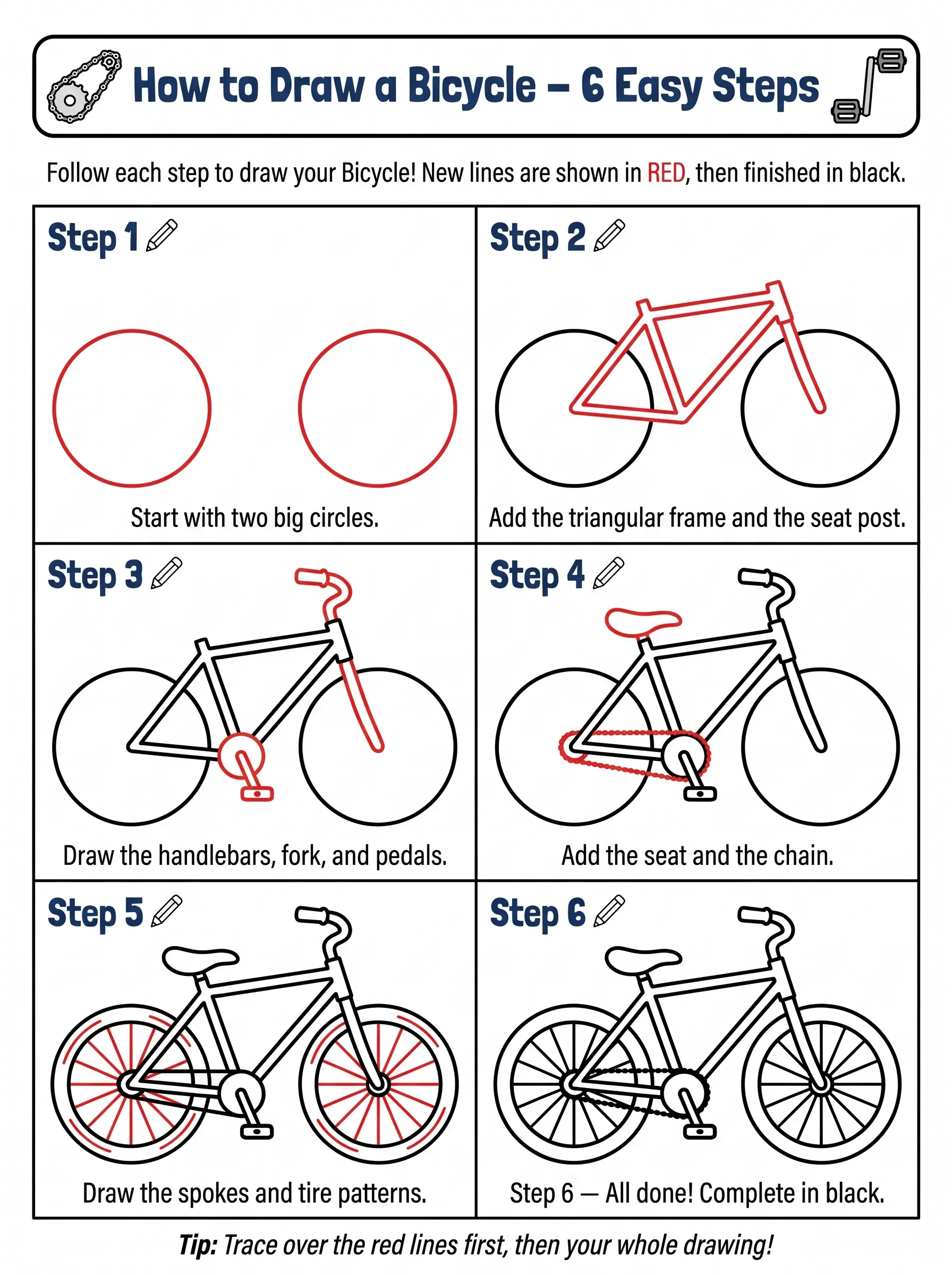 bicycle drawing how to draw step by step
