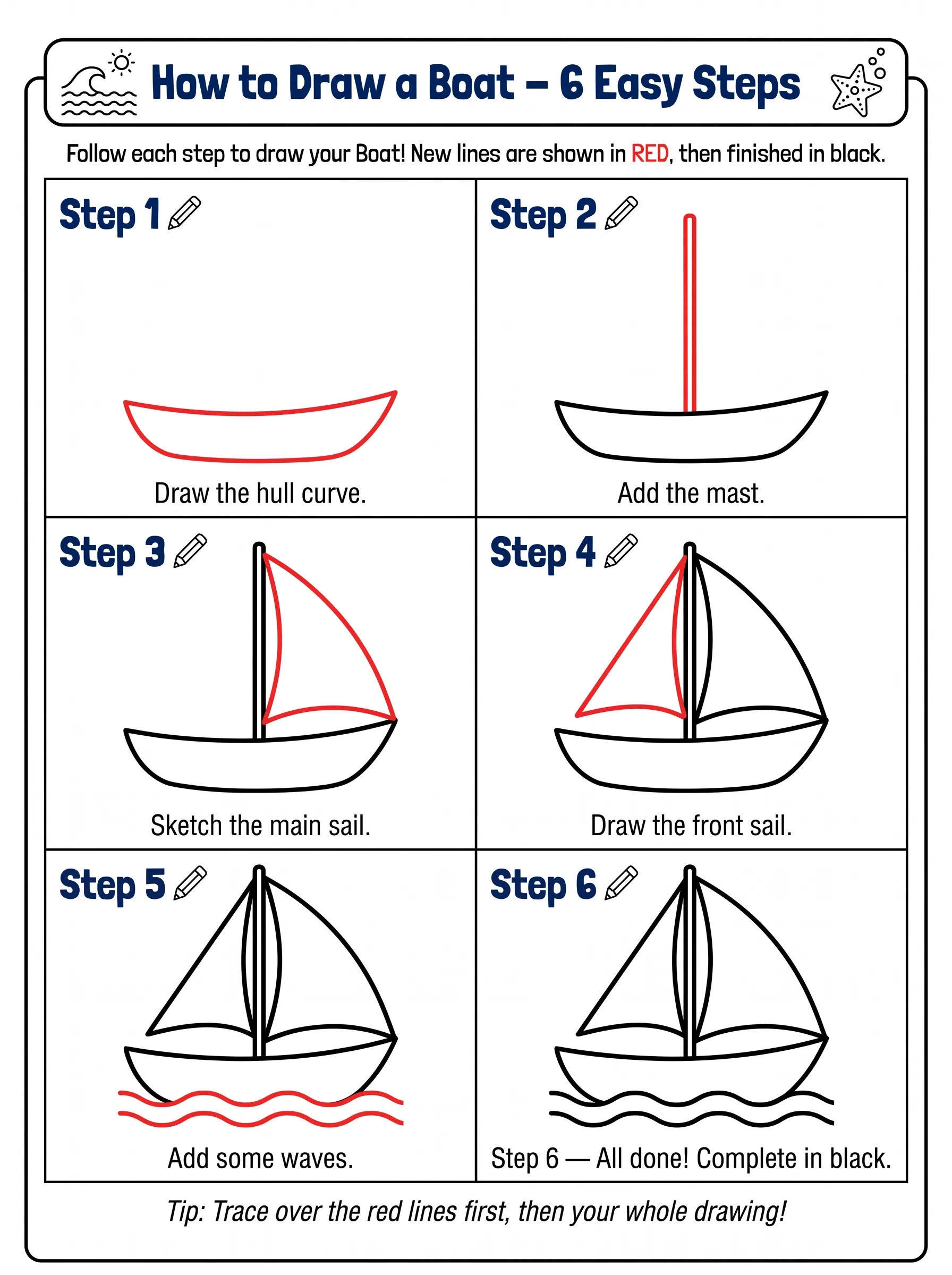 boat drawing how to draw step by step