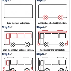 bus drawing how to draw step by step