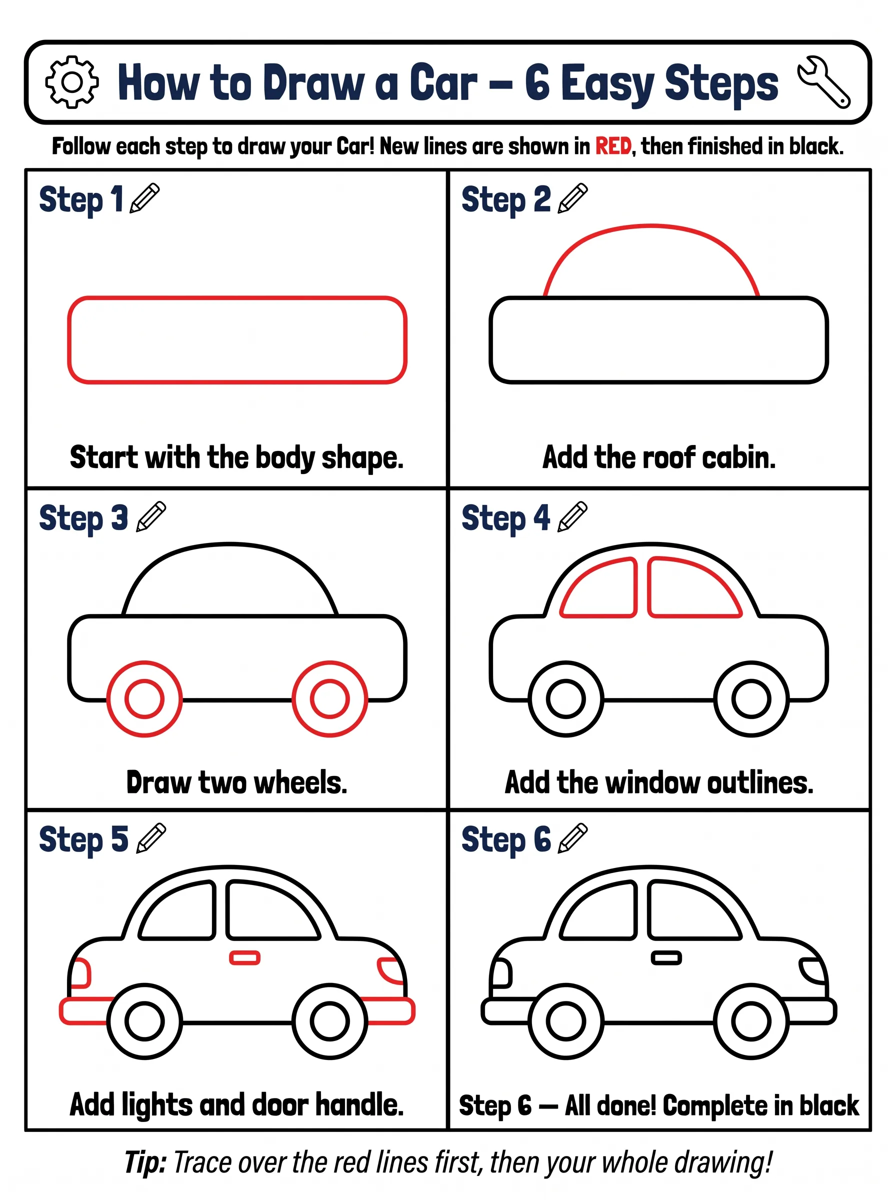 car drawing how to draw step by step