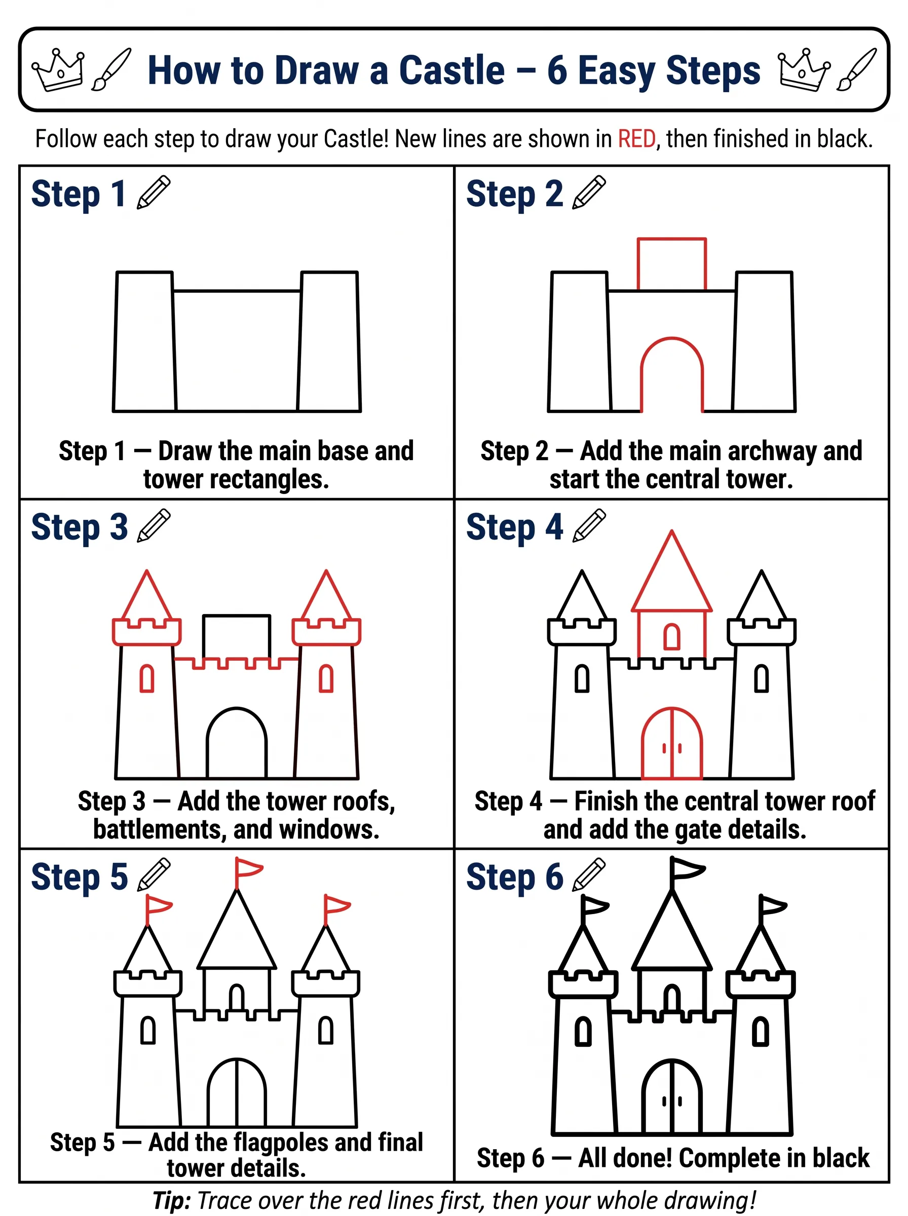 castle drawing how to draw step by step